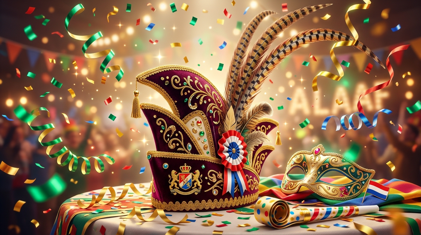 Carnaval accessoires - Steek met veren, carnavalsmasker, toeters en confetti